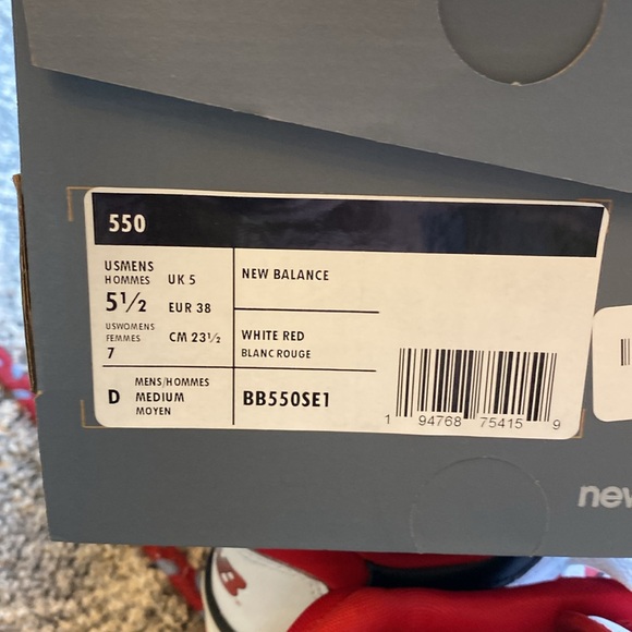 New Balance 550 white/red size 7 - Picture 8 of 9